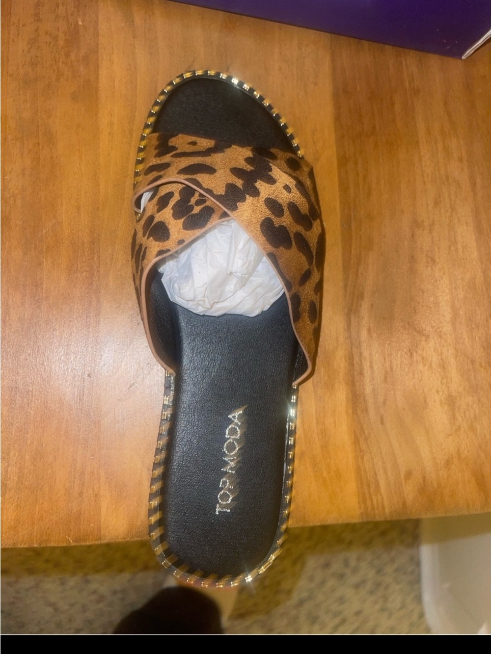 TOP Moda Purple Shoe Box with Leopard Label and Gold Trim
